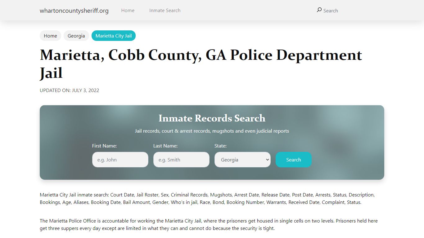 Marietta, GA City Jail Inmates, Arrests